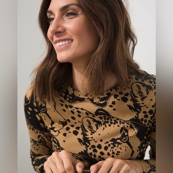 Chico's Women'a Large 2 Long Sleeve Cheetah Graphic Print Long Sleeve Top Soft - Picture 15 of 15